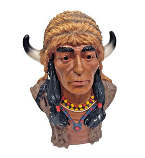 Vintage Carved Native American Indian Chief Head Bust Figurine Resin 5" Sitter